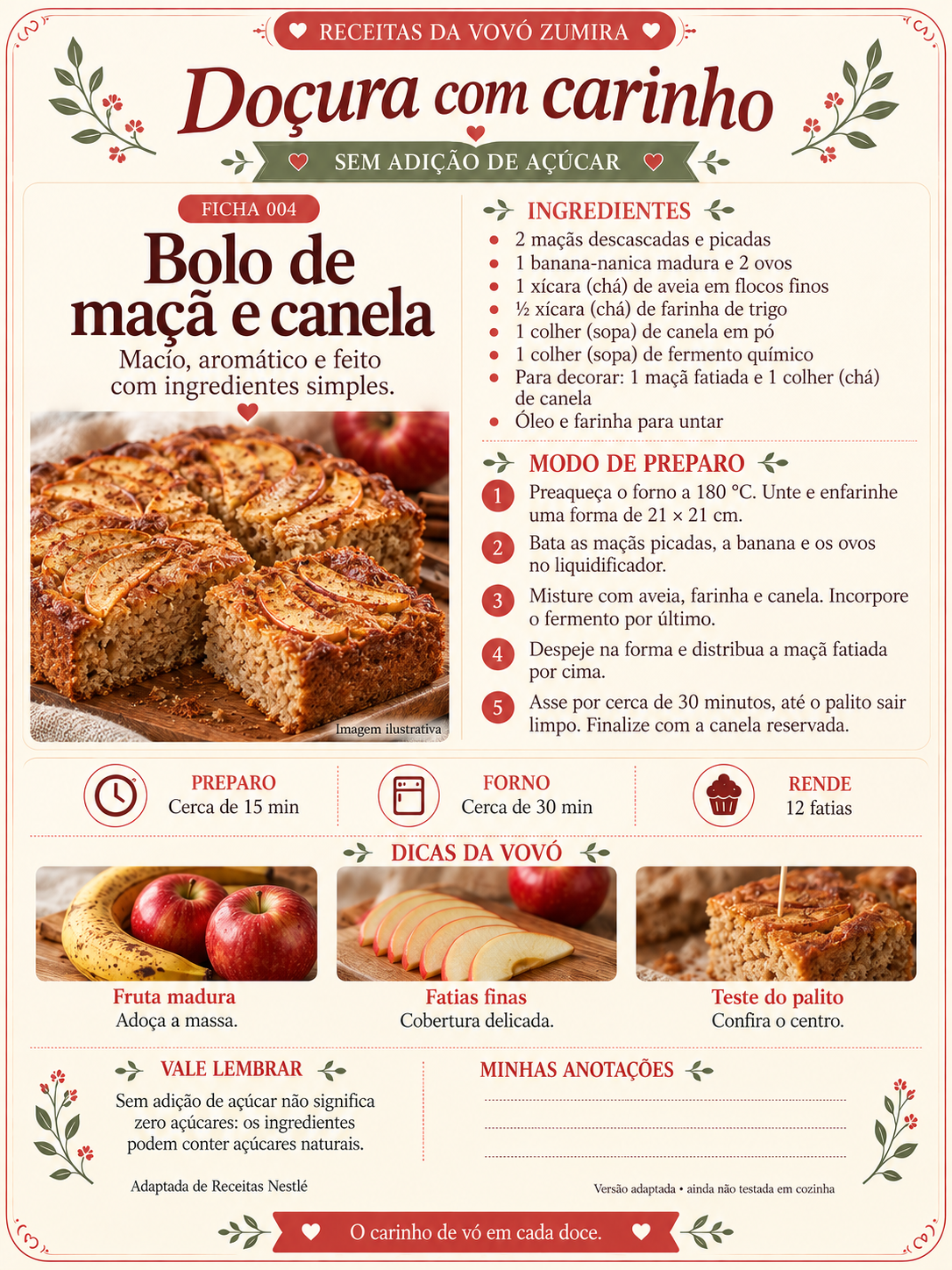 Ficha de receita: Bolo de maçã e canela