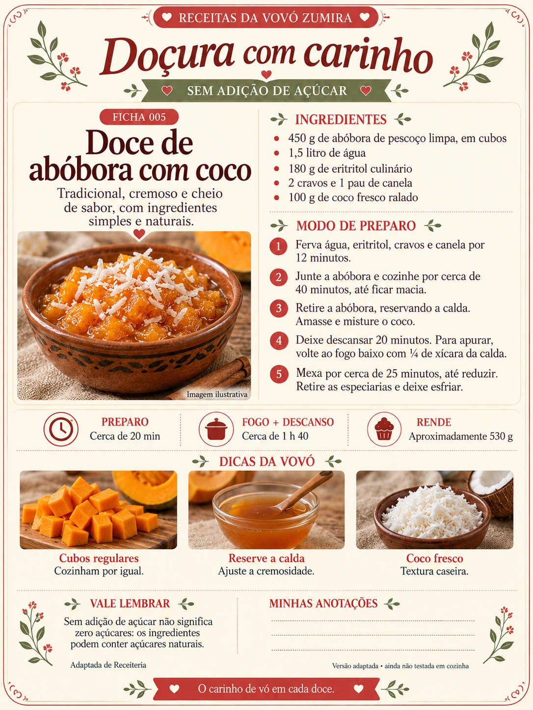 Ficha de receita: Doce de abóbora com coco