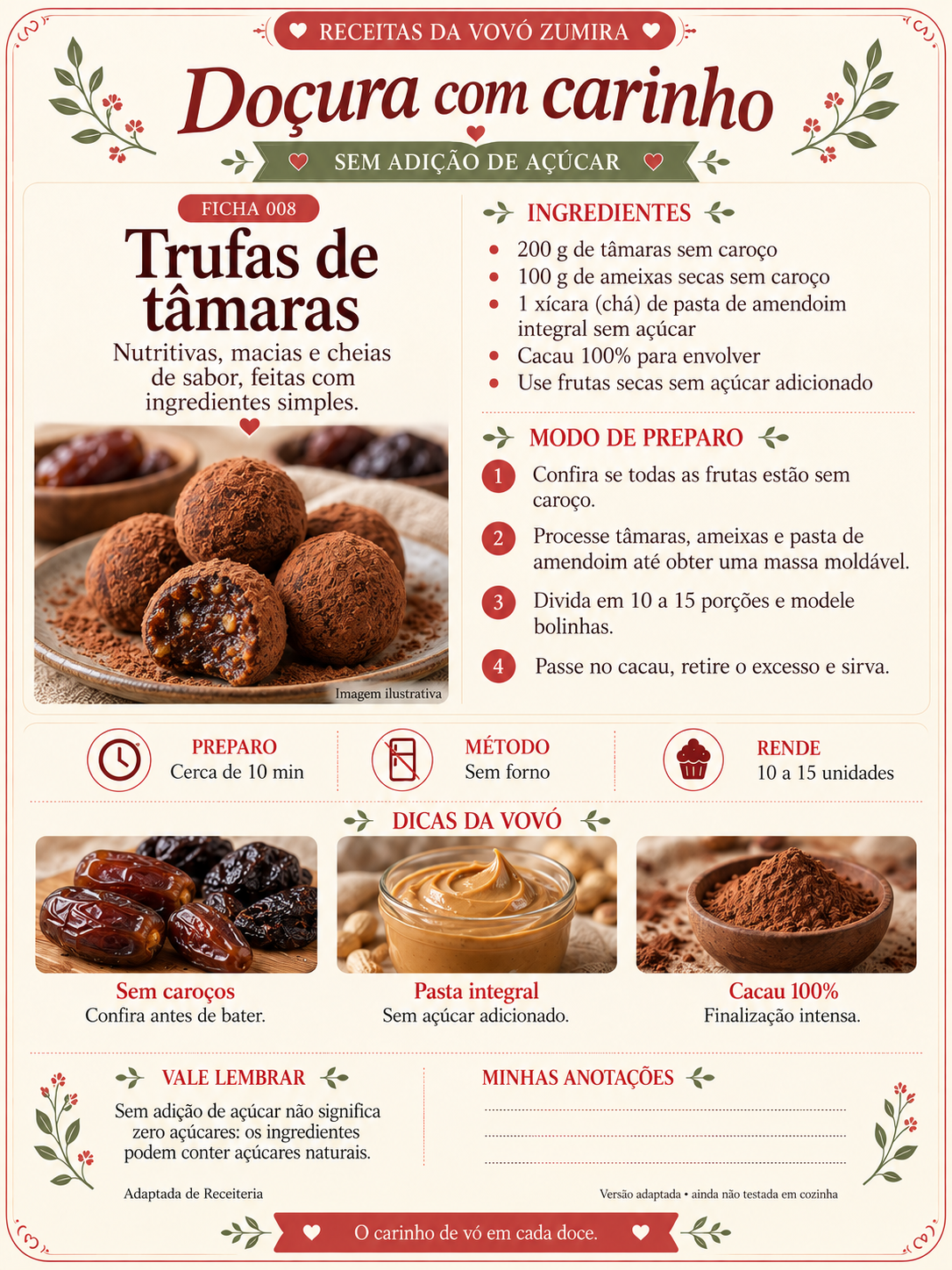 Ficha de receita: Trufas de tâmaras